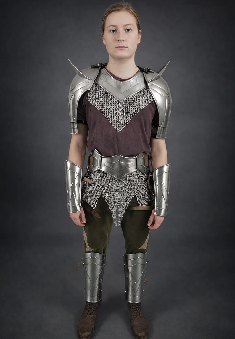 Female Medieval Knight Suits Armor Set: with Chainmail Mantle Cosplay Outfit LARP, Cosplay image 1