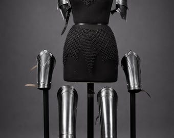 Female Blackened Steel Knight Armor Set: Medieval Chainmail Shirt LARP, Cosplay Costume