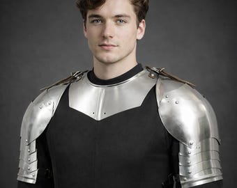 Men's Knight Pauldrons & Gorget Armor Set: Medieval Shoulder For Men Costume LARP, Cosplay