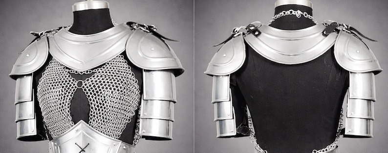 Brave Lady Knight Full Suits Armor Set: Handmade Elven Corset, Bracers, Pauldrons LARP, Cosplay Gorget Pouldorns