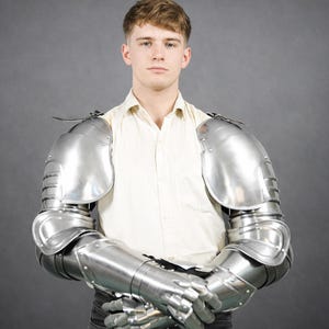 Men's Steel Knight Arm set: Handmade Armor Full Pauldrons & Vambraces
