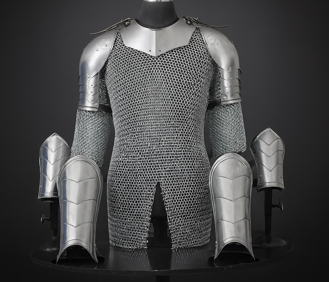 Medieval Knight Armor Set, Steel Gorget Pauldron, Chainmail Shirt, LARP ...
