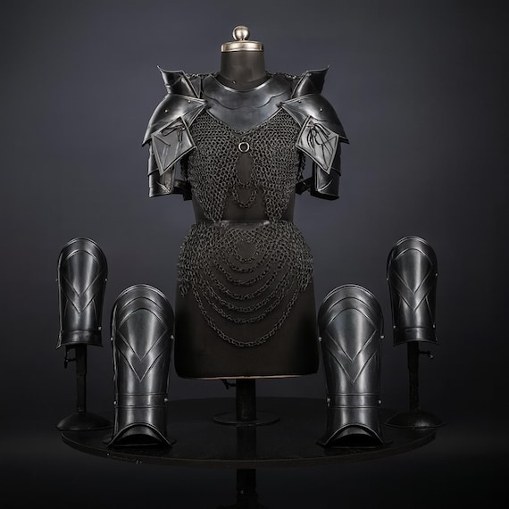 Female Black Steel Knight Full Suit Armor Set: Handmade LARP Cosplay Costume Renaissance Armor
