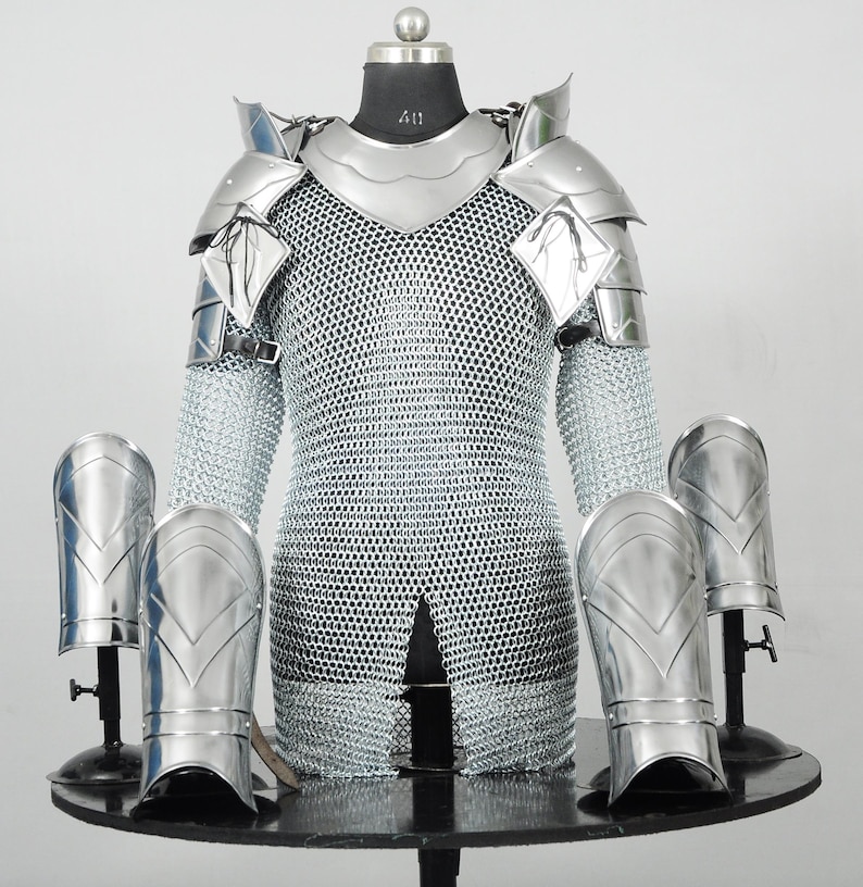 Gorget Pauldrons, Chainmail Shirt, Arm Armor, Greaves, Medieval Knight ...