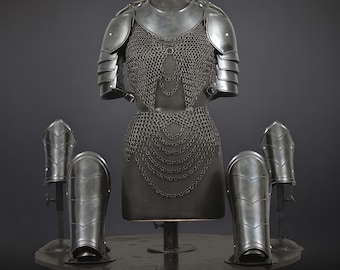 Brave Lady Knight Full Suits Blackened Armor Set: chainmail top and skirt Cosplay, LARP
