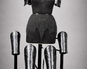 Female Blackened Knight Armor Set: Medieval Steel Chainmail, LARP, Cosplay Costume