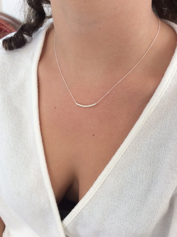 Dainty Curved Bar Necklace, Sterling Silver, Minimalist - Etsy