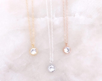 Dainty Rose Gold CZ Necklace: Minimalist Jewelry Gift