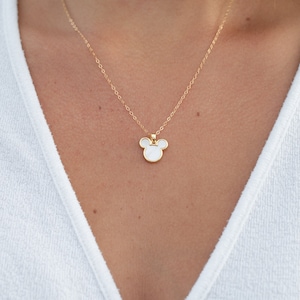 Mouse necklace • Mother of Pearl Necklace • Mickey necklace • Dainty Pearl Necklace • Dainty necklace, gifts for her