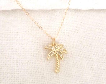 Dainty palm tree necklace, 14k gold filled