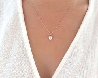 Tiny Rose Gold Necklace, Dainty Rose Gold Necklace, Rose Gold necklace, CZ Necklace, Simple Necklace, Minimalist Necklace, Bridal necklace