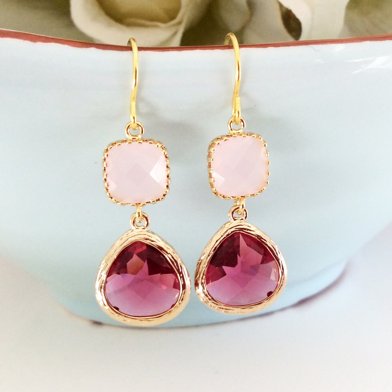 Blush Wedding Dangle Earrings Pink Blush Earrings Blush Etsy