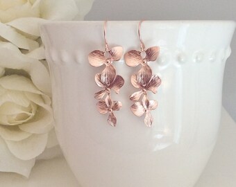 Rose Gold Earrings, Orchid Earrings, Dainty Earrings, Rose Gold Jewelry, Bridesmaid Gifts Bridesmaid Jewelry, Mother’s Day gifts