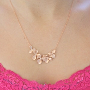 Rose Gold Necklace, Rose Gold Orchid Necklace, Dainty Gold Necklace, Rose Gold Jewelry, gifts for her, handmade jewelry