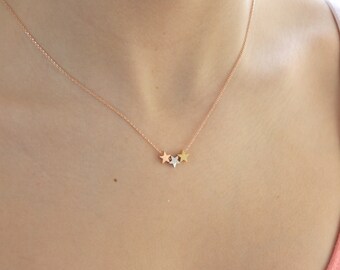 Petite étoile, rose, argent, collier à breloques dorées, bijoux célestes délicats