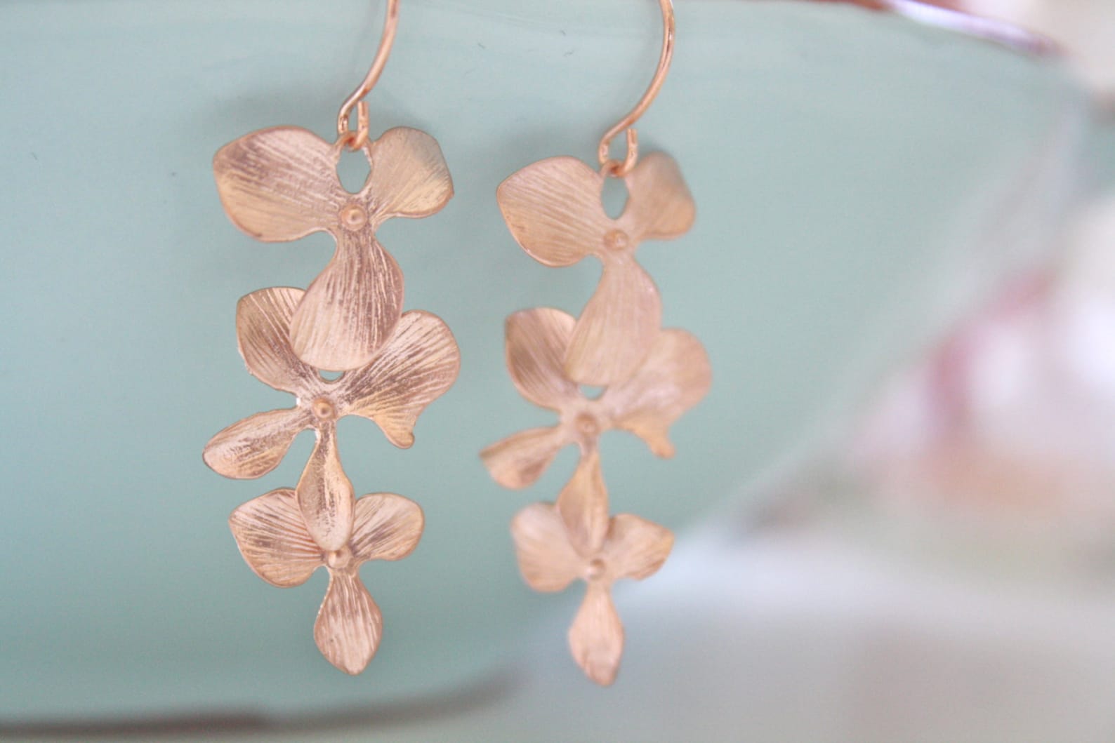 Rose Gold Earrings Orchid Earrings Dainty Earrings Rose Etsy