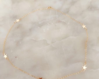 Dainty Gold Filled Star Choker Necklace, Minimalist Layering Jewelry