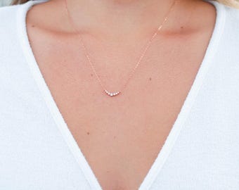 Dainty Rose Gold CZ Necklace: Minimalist Layering Jewelry