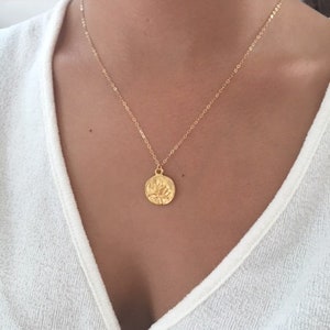 Gifts for her, Lotus necklace, July birth flower necklace, gold necklace, Gold Coin necklace, Lotus Flower Jewelry, Dainty Gold Necklace