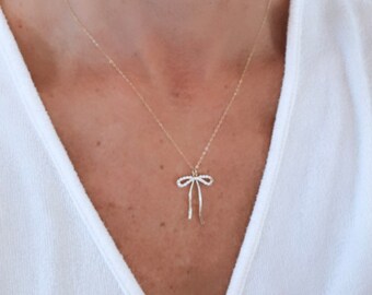 Bow necklace, gold bow necklace, dainty necklace, jewelry gifts for her, handmade necklace, gold necklace, best friend gift