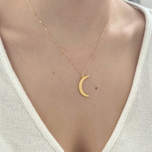 Gold Crescent Moon Necklace: Dainty 14k Gold Filled Chain