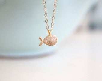 Dainty Gold Fish Necklace: Brushed Gold-Plated Pendant