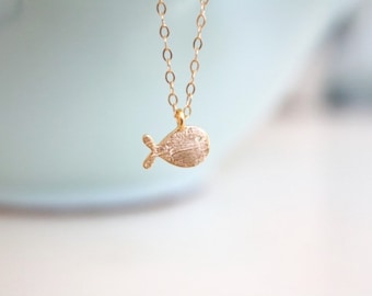 Dainty Gold Necklace, Tiny gold fish necklace, gold necklace, simple gold necklace, gifts for her, pisces necklace, swimmer gift