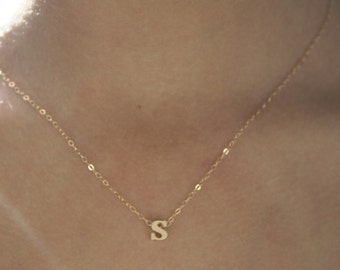 Gold tiny necklace, tiny letter necklace, dainty initial necklace, dainty gift necklace, initial necklace, gold initial necklace