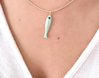 Handmade colorful fish necklace, trendy fish necklace, summer jewelry, Americana style