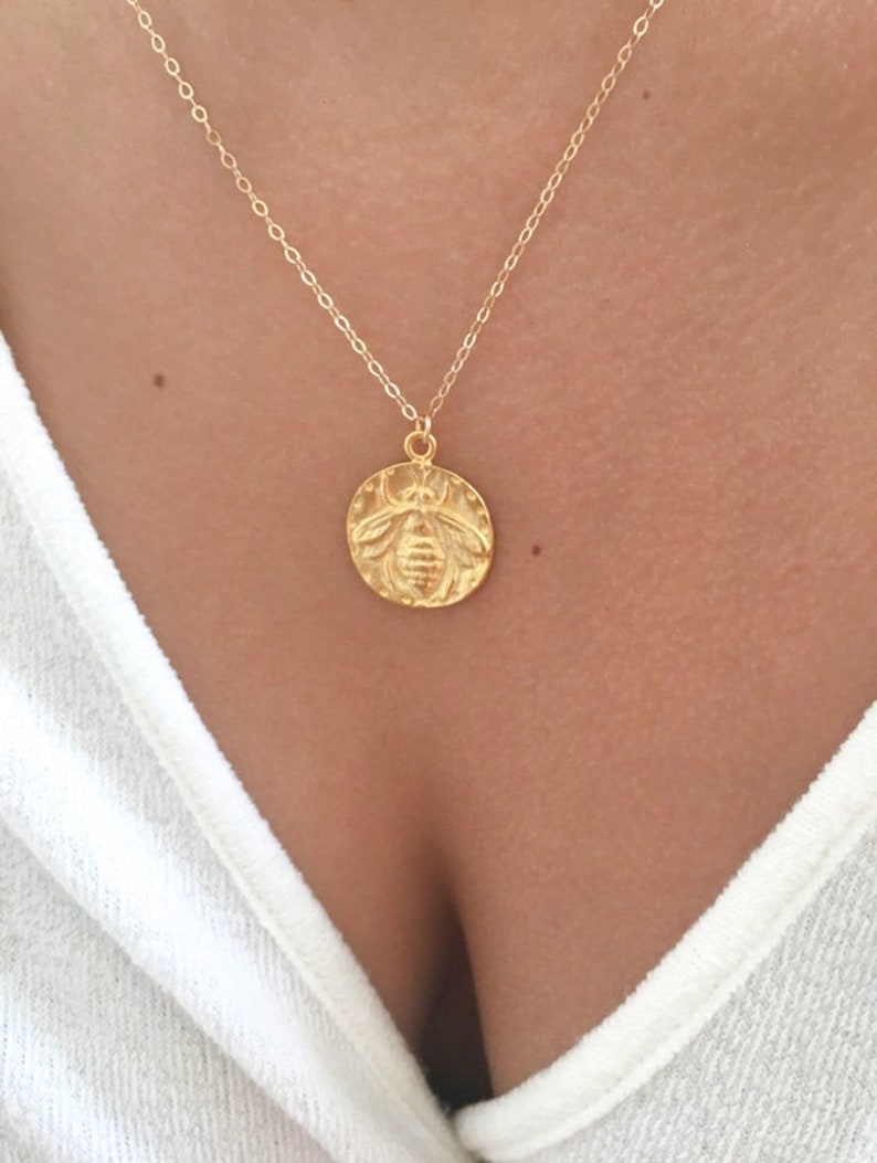 Bee Necklace, queen bee necklace, gifts for her, Minimalist jewelry, Dainty Necklace Gold Necklace Coin Necklace, mothers day gifts 