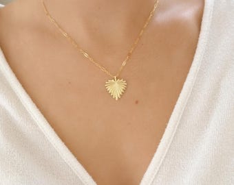 Gold Heart Sunburst Necklace, Layering Pendant