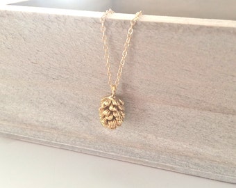 Dainty Gold Pinecone Necklace: 14k Gold Filled Chain