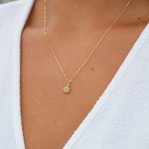 Tiny Sun Necklace, 18k Gold micro pave Sun Necklace, Dainty Necklace, Gold Sun Necklace, Wedding Necklace, Gift For Her