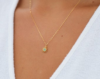 Tiny Sun Necklace, 18k Gold micro pave Sun Necklace, Dainty Necklace, Gold Sun Necklace, Wedding Necklace, Gift For Her