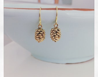 Gold Earrings, gold pinecone earrings, Bridesmaid Jewelry, rustic wedding dainty gold earrings gifts for her best friend gifts nature