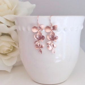 Rose Gold Earrings, Orchid Earrings, Dainty Earrings, Rose Gold Jewelry, Bridesmaid Gifts Bridesmaid Jewelry, Mother’s Day gifts