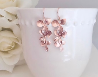 Rose Gold Earrings, Orchid Earrings, Dainty Earrings, Rose Gold Jewelry, Bridesmaid Gifts Bridesmaid Jewelry, Mother’s Day gifts