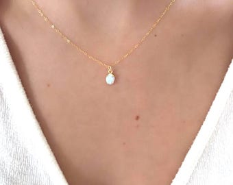 Dainty 14k Gold Filled Opal Necklace, Minimalist Jewelry