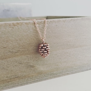 Dainty Rose Gold Pinecone Necklace, 14k Filled Chain