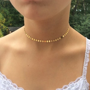 Gold Pailletten Halsband: 14kt Gold Filled Zierliche Halskette