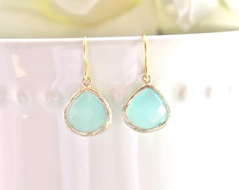 Dainty Gold Aquamarine Drop Earrings: Minimalist Jewelry