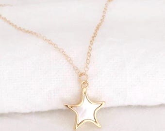 Dainty 14k Gold Filled Mother of Pearl Star Necklace