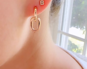 Gold Dangle Earrings: Minimalist Chain Link Statement Earrings