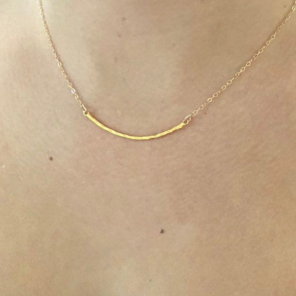 dainty gold necklace, gold necklace, gifts for her, curved bar necklace, simple gold necklace, minimalist,  Dainty Necklace,handmade jewelry