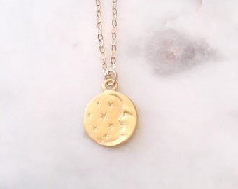 Dainty necklace, gifts for her, gold necklace, moon necklace, minimalist, handmade jewelry, handmade gifts, dainty gold necklace