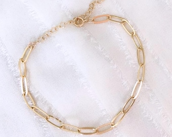 14kt Gold Filled Paperclip Chain Bracelet: Chunky Link Sterling Silver