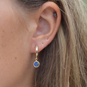 Dainty 14k Gold Filled Birthstone Hoop Earrings: Handmade Huggie Earrings