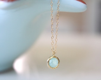 Handmade Aquamarine Necklace: 14k Gold Filled Chain, Delicate Jewelry