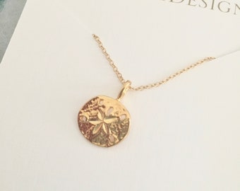Gold Sand Dollar Necklace: Dainty 14k Gold Filled Charm
