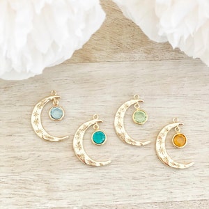 Dainty Birthstone Necklace: 14k Gold Crescent Moon, Personalized Jewelry
